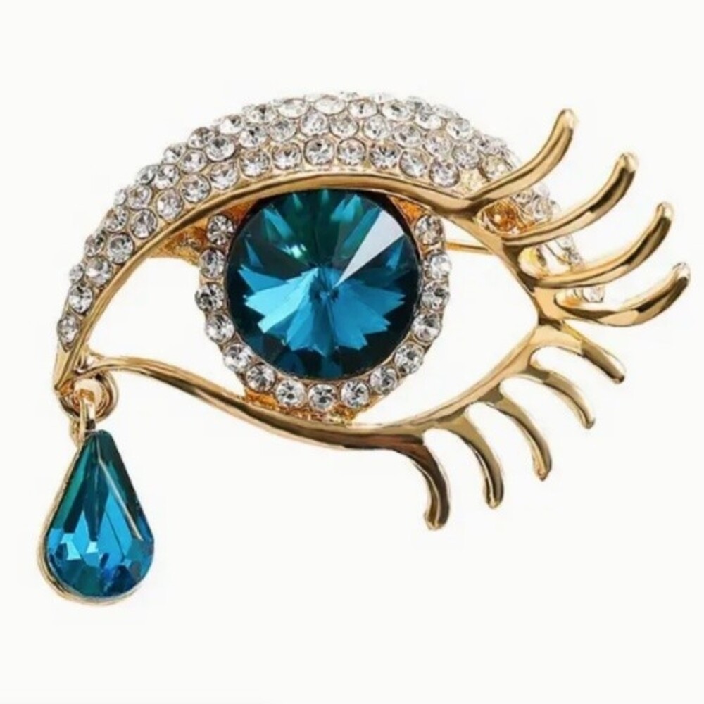 NEW ANGEL TEARS FACETED BLUE RHINESTONE GOLD TONE BROOCH/PIN FASHION JEWELRY